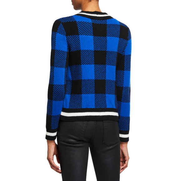 Rag & Bone Gabby Wool Buffalo Check V-Neck Pullover Sweater Blue/Black S - Picture 4 of 10